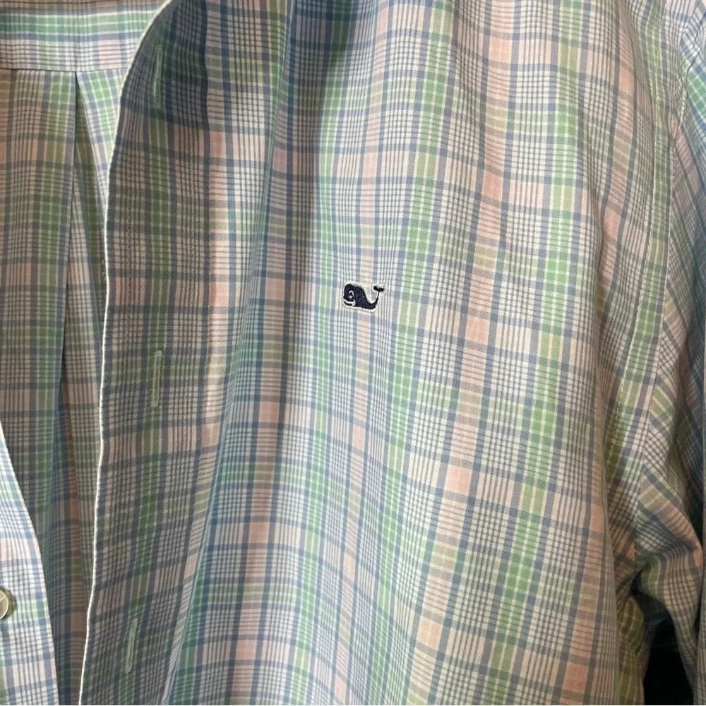 Vineyard Vines Men's Slim Fit Whale Shirt Blue/Green Check Long Sleeve medium - Picture 3 of 7